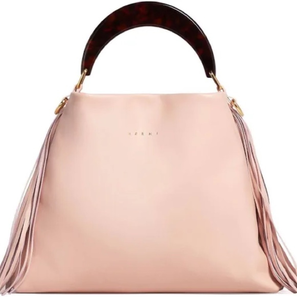 Marni Pink Leather Handbag with Fringe Detail